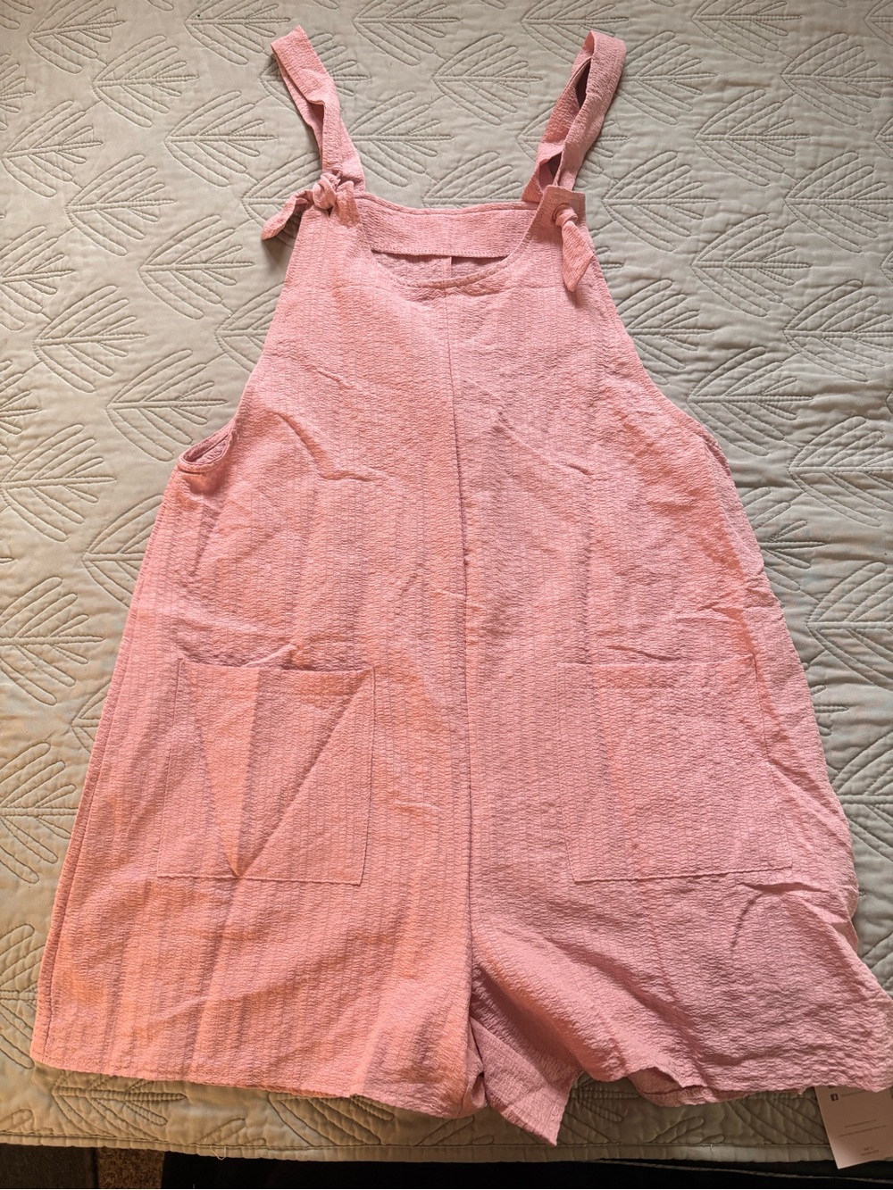 Pink Tie-Shoulder Cotton Blend Romper